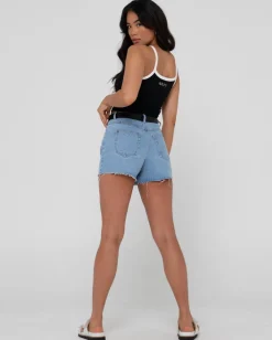Best Sale Malta High Waisted Frayed Denim Short Womens Shorts
