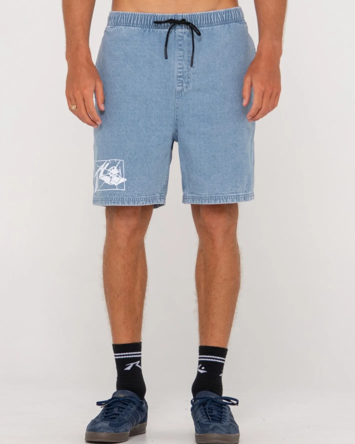 Cheap Manila Folder Vintage Wash Denim Elastic Short Mens Shorts