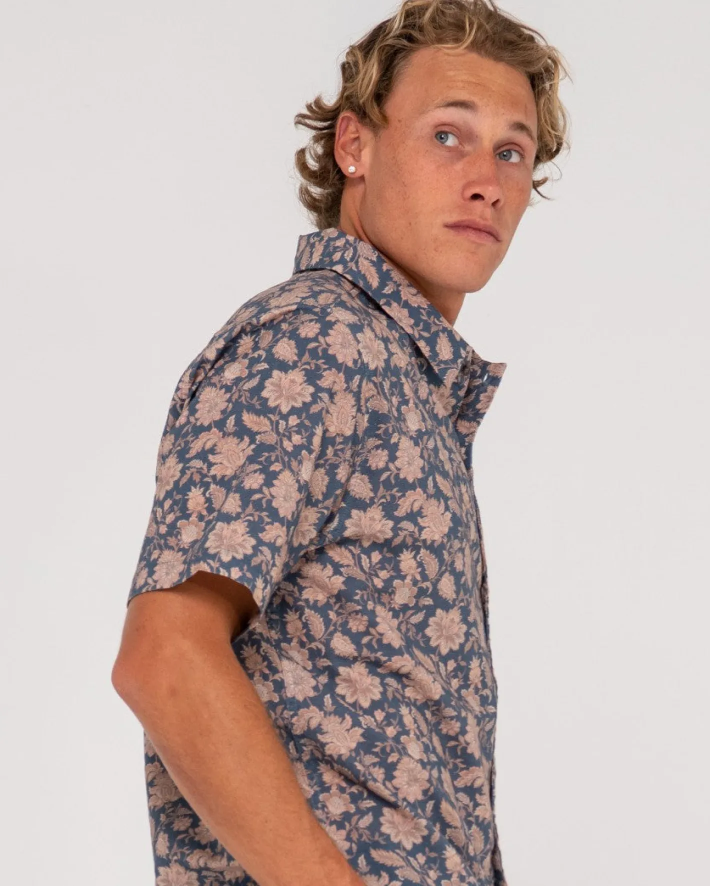 Sale Mosaic Ramie Relaxed Fit Short Sleeve Shirt Mens Shirts
