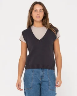 Best Sale Nero Sleeveless Vee Neck Knit Vest Womens Knitwear