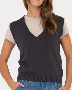 Best Sale Nero Sleeveless Vee Neck Knit Vest Womens Knitwear