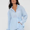 Fashion Nissi Long Sleeve Pleated Shirt Womens Shirts