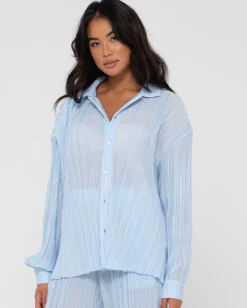 Fashion Nissi Long Sleeve Pleated Shirt Womens Shirts