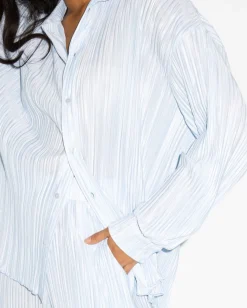 Store Nissi Long Sleeve Pleated Shirt Womens Fashion Tops