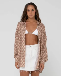 Outlet Panama Printed Oversized Long Sleeve Shirt Womens Fashion Tops