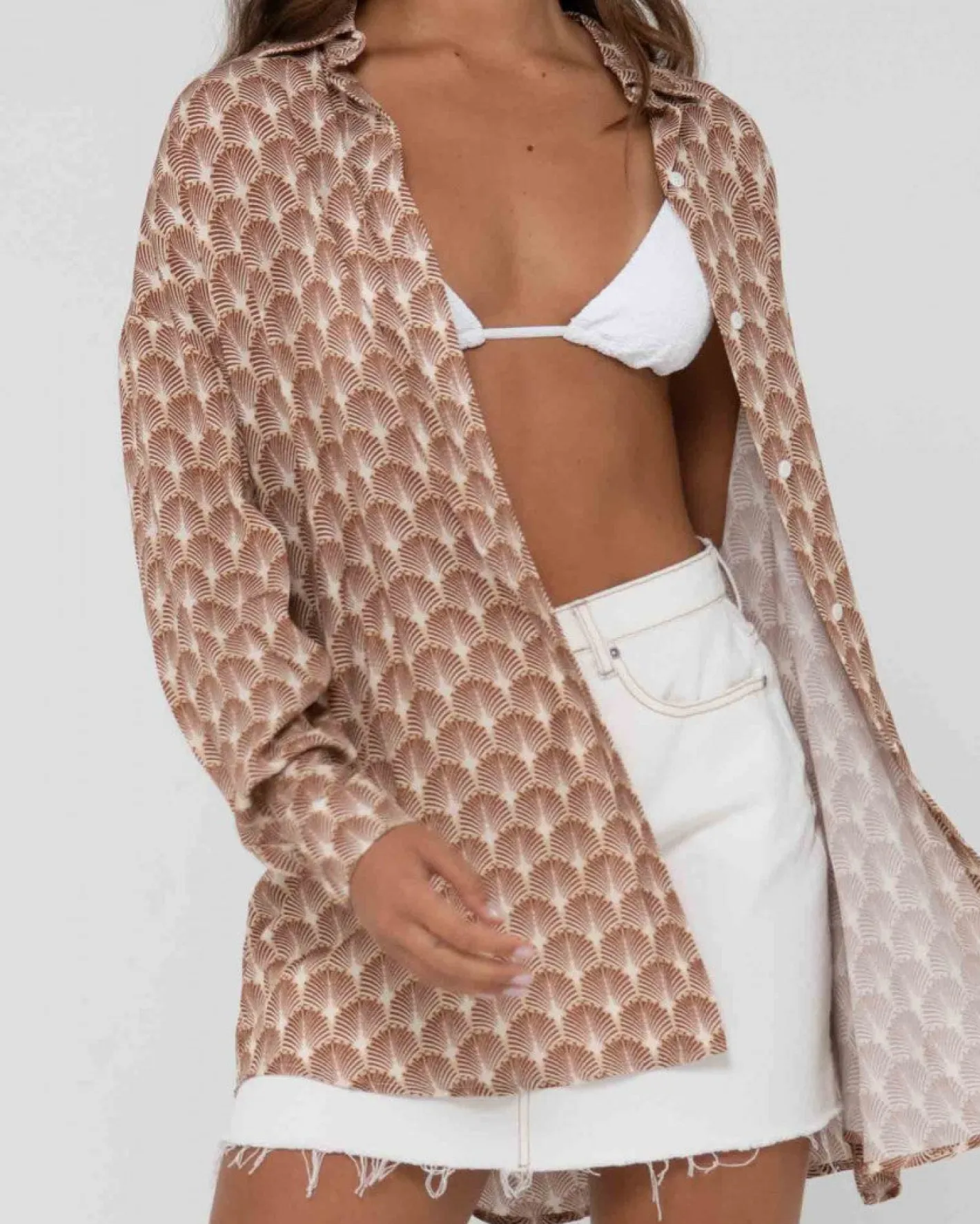 Outlet Panama Printed Oversized Long Sleeve Shirt Womens Fashion Tops