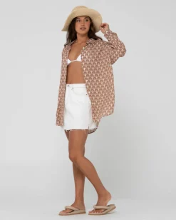 Outlet Panama Printed Oversized Long Sleeve Shirt Womens Fashion Tops