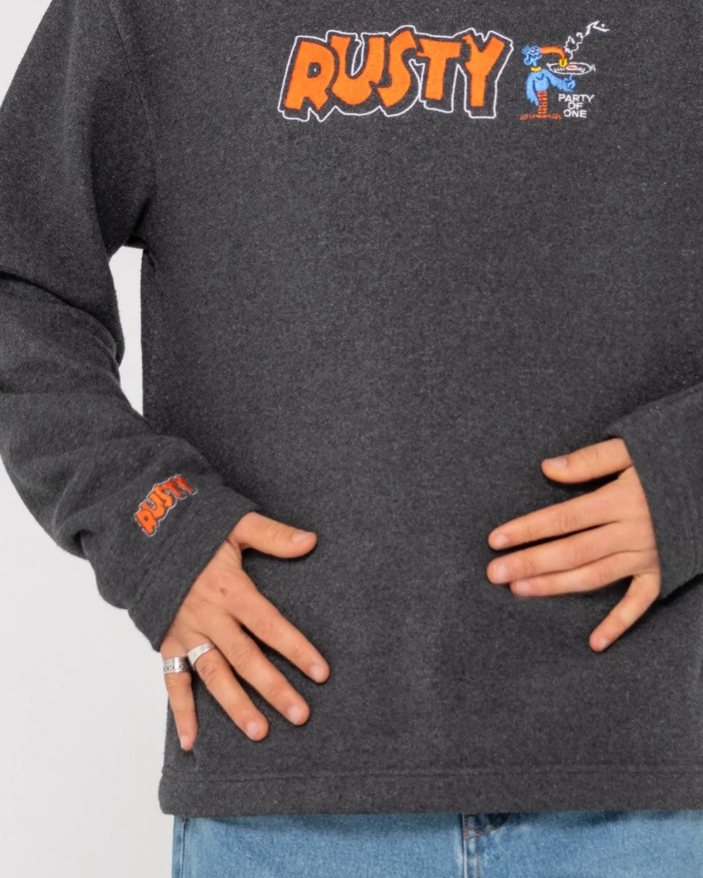 Store Party Of One Embroidered Rib Crew Mens Hoodies & Fleece