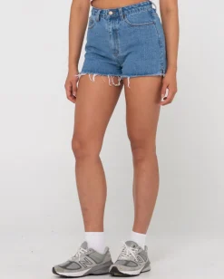 Cheap Penny Kick Flare High Waisted Denim Short Womens Denim