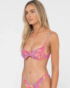 Best Sale Rio Hibiscus Printed Balconette Bikini Top Womens Bikinis