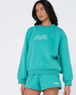 Best Script Oversize Crew Neck Fleece Womens Hoodies & Fleece
