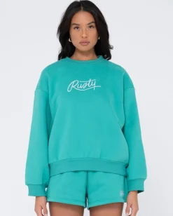 Best Script Oversize Crew Neck Fleece Womens Hoodies & Fleece