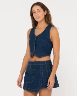 Best Sale Ryley Cropped Denim Vest Womens Fashion Tops