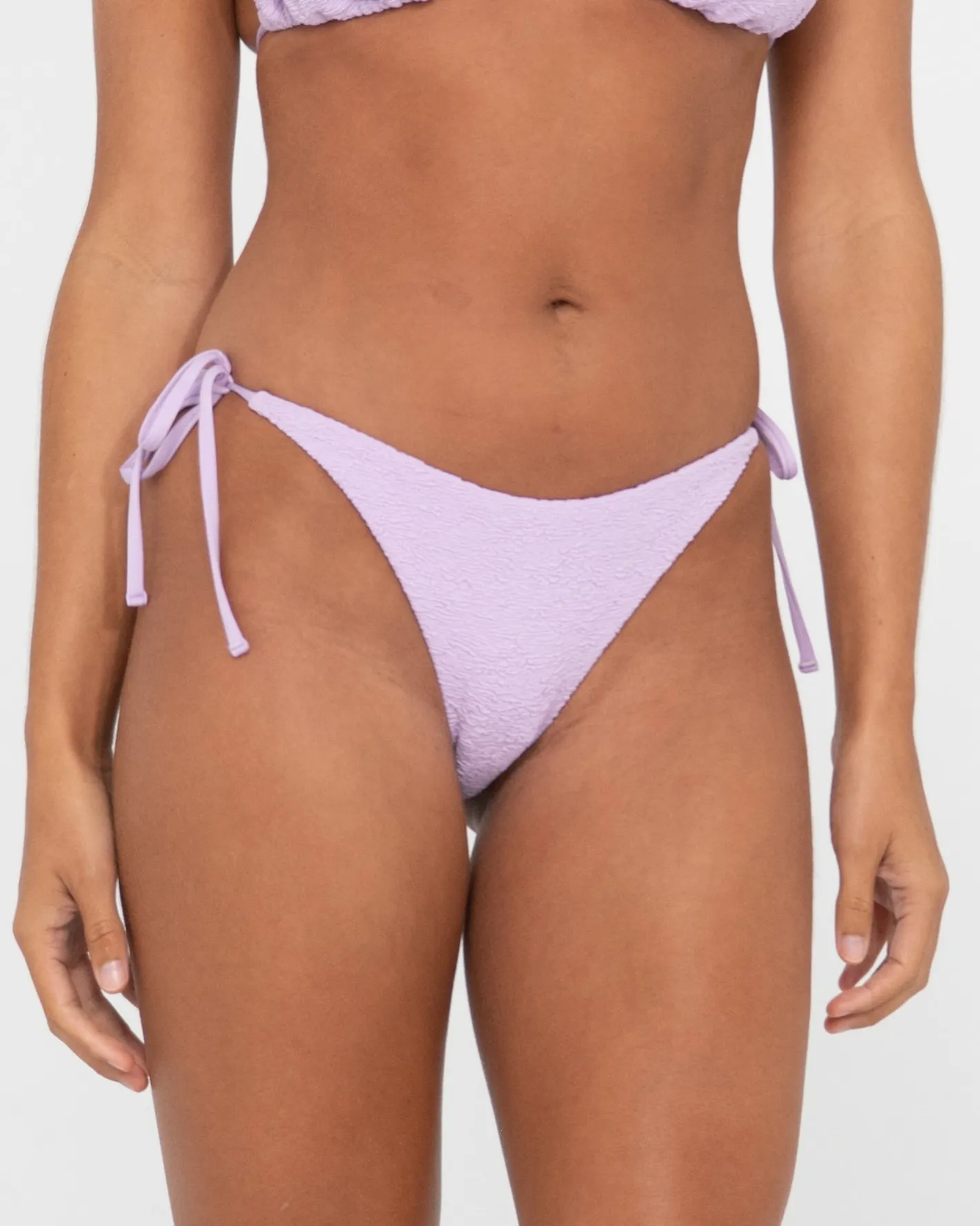 Fashion Sandalwood Textured Midi Side Ties Bikini Bottom Womens Bikinis