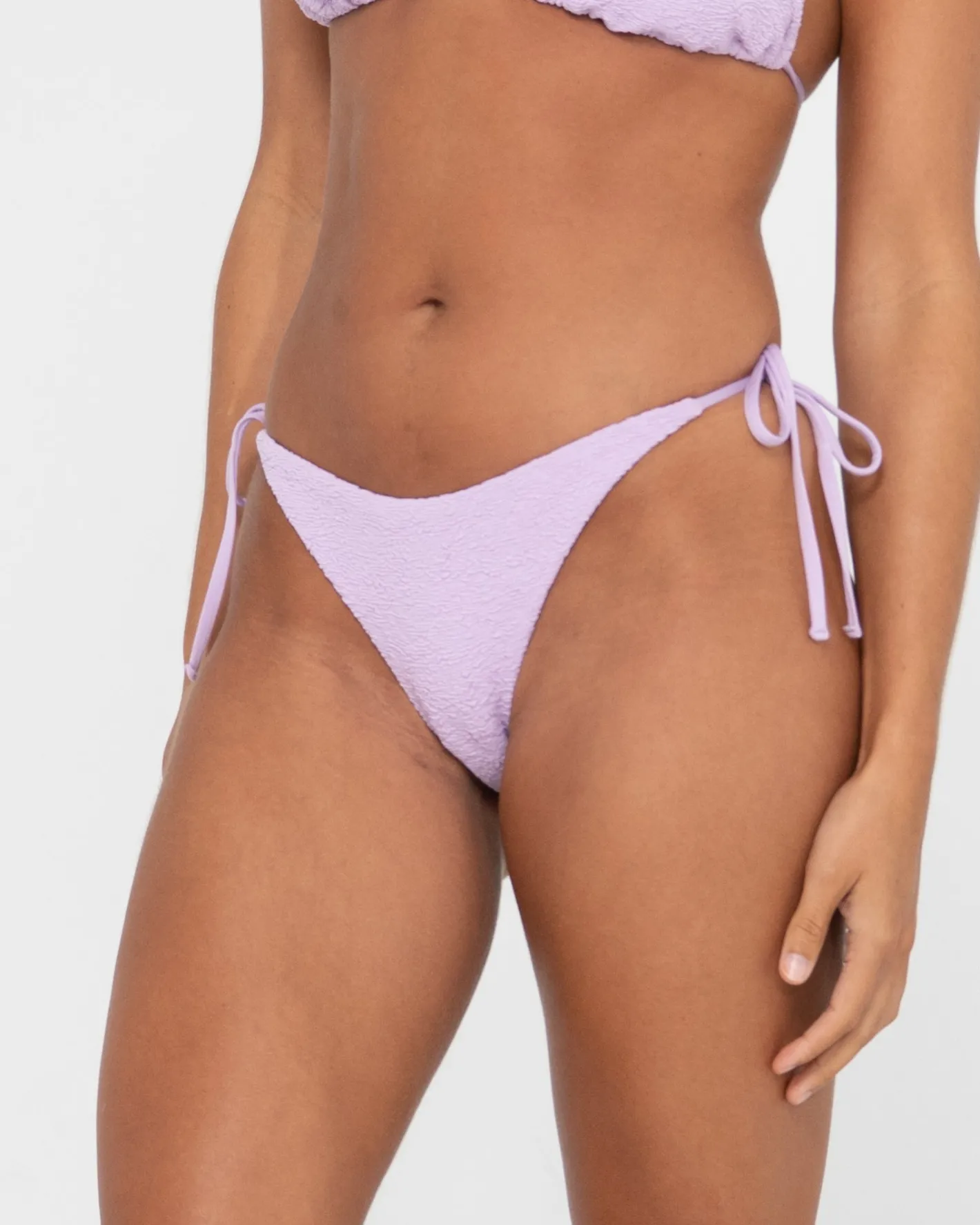 Fashion Sandalwood Textured Midi Side Ties Bikini Bottom Womens Bikinis