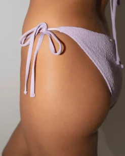 Fashion Sandalwood Textured Midi Side Ties Bikini Bottom Womens Bikinis