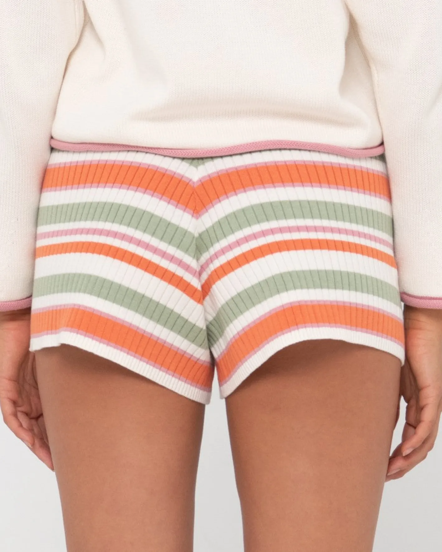 New Shona Striped Knitted Elastic Short Womens Shorts