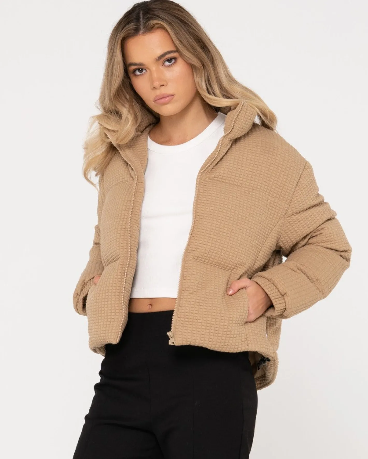 Cheap Soleil Textured Puffer Jacket Womens Jackets