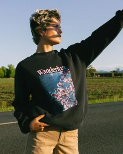 Best Wanderlust Oversize Graphic Crew Fleece Womens Hoodies & Fleece