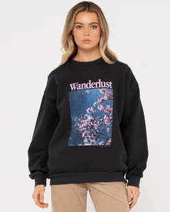 Best Wanderlust Oversize Graphic Crew Fleece Womens Hoodies & Fleece