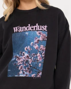 Best Wanderlust Oversize Graphic Crew Fleece Womens Hoodies & Fleece