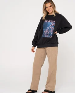 Best Wanderlust Oversize Graphic Crew Fleece Womens Hoodies & Fleece
