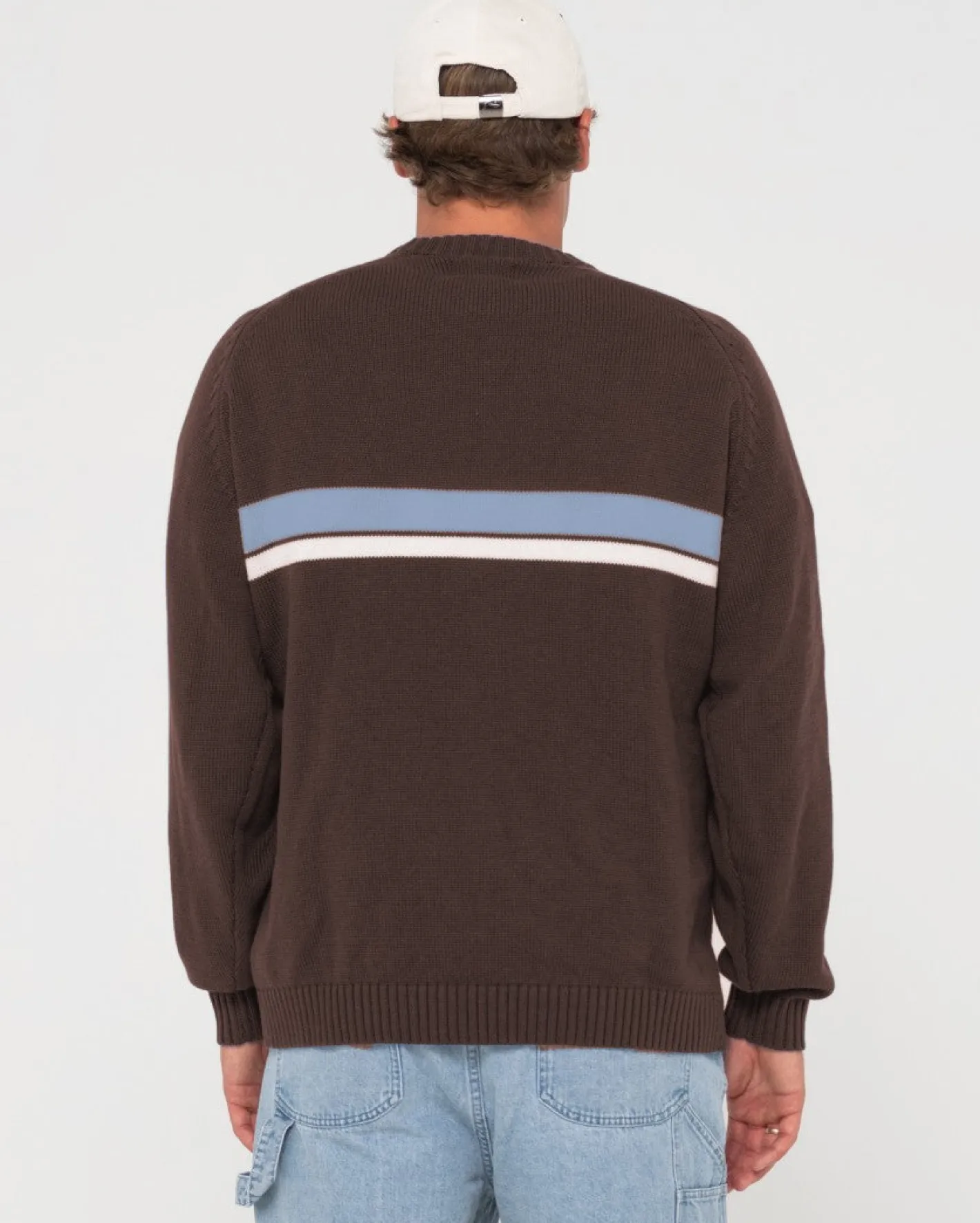 Cheap White Lines Crew Neck Knit Sweater Mens Knitwear