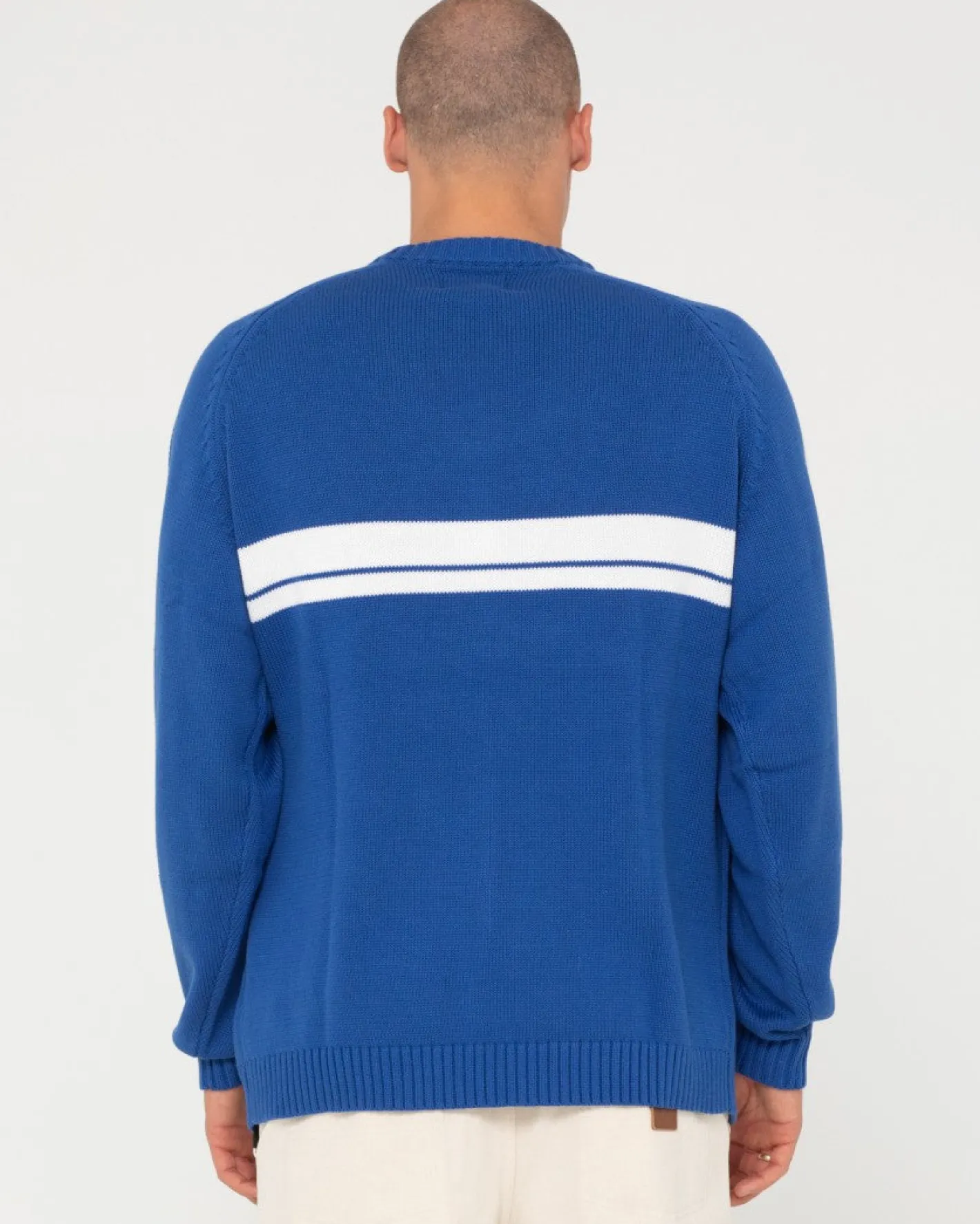Shop White Lines Crew Neck Knit Sweater Mens Knitwear