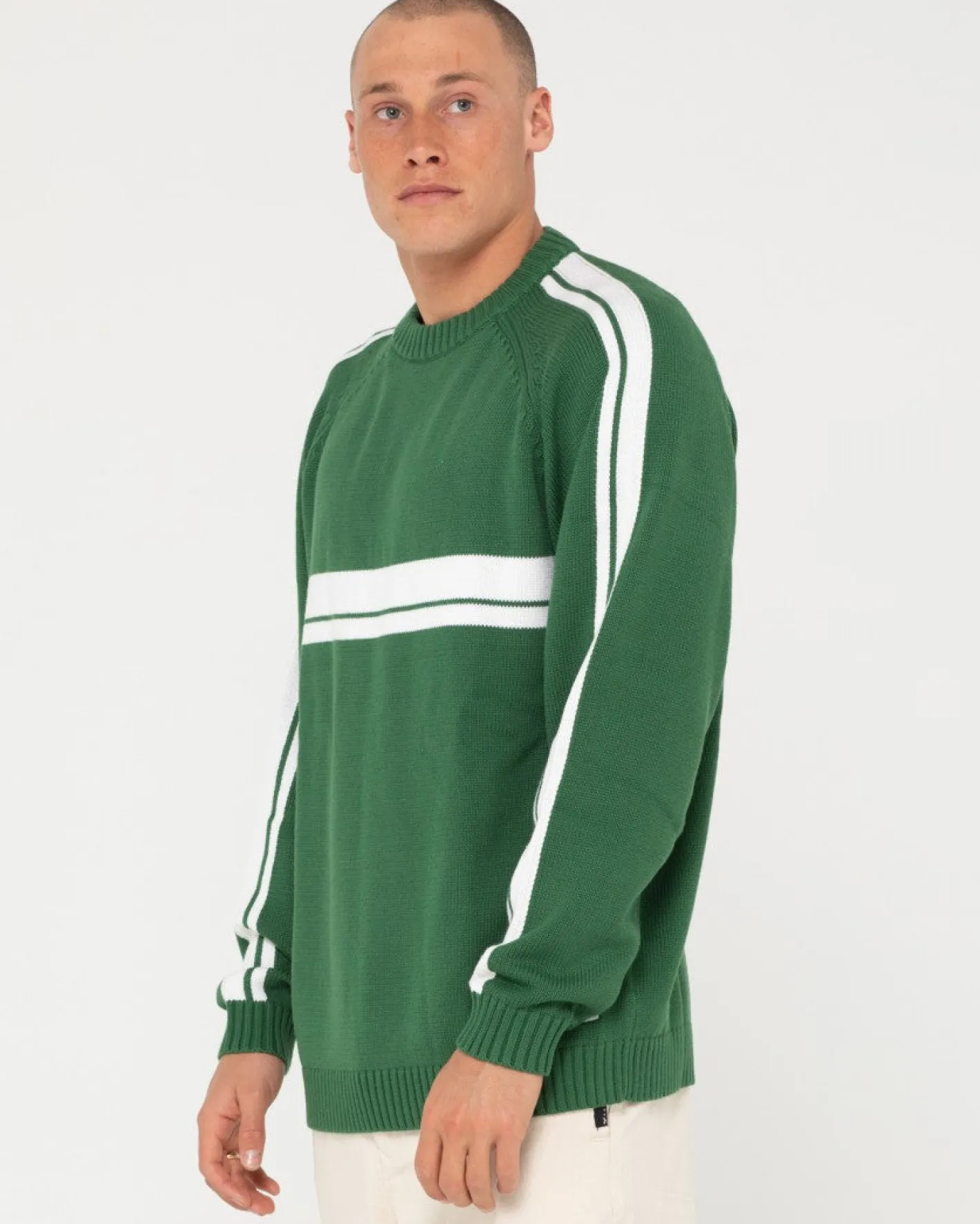 Best White Lines Crew Neck Knit Sweater Mens Knitwear