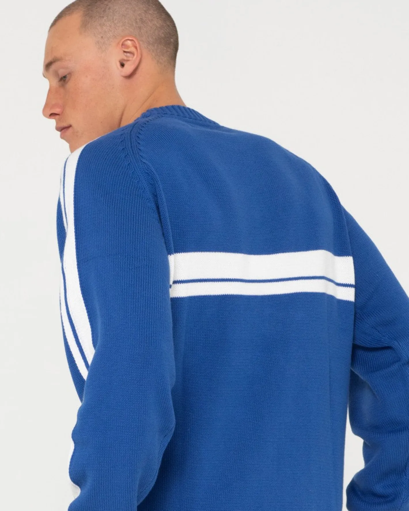 Shop White Lines Crew Neck Knit Sweater Mens Knitwear