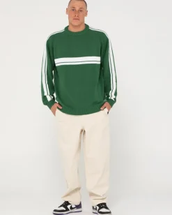 Best White Lines Crew Neck Knit Sweater Mens Knitwear