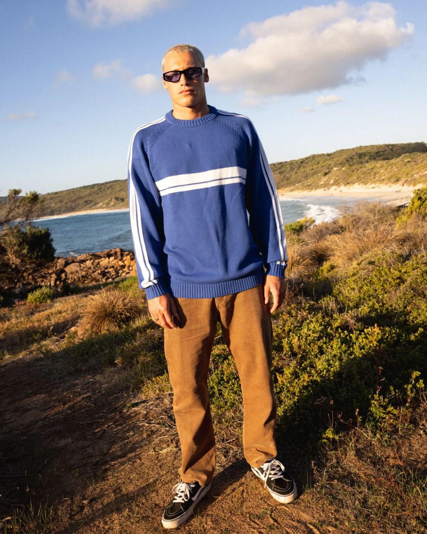 Shop White Lines Crew Neck Knit Sweater Mens Knitwear